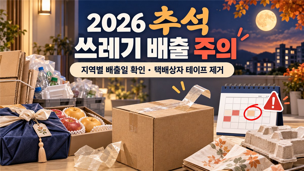 2026 추석 쓰레기 배출일과 택배상자 테이프 제거를 안내하는 대표 이미지